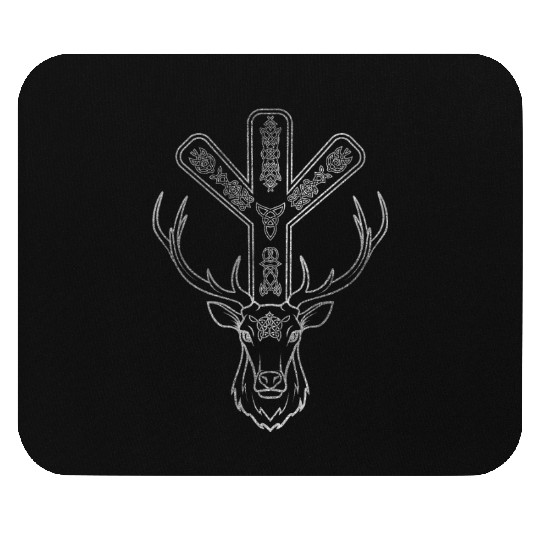 Algiz Rune and Deer in Silver Mouse Pads