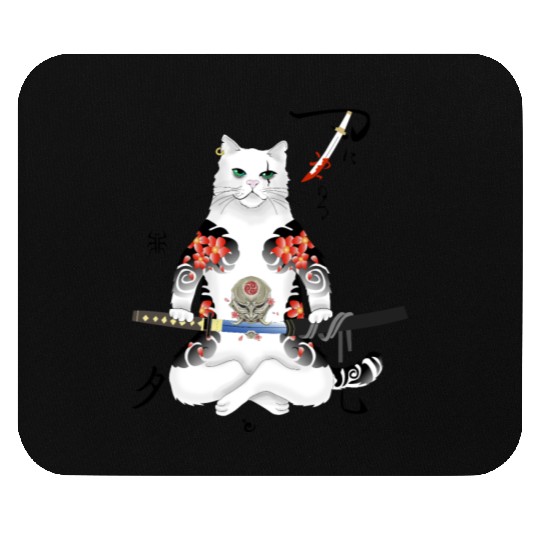 Japanese Samurai Cat Katana Ninja Yakuza Tattoo Mouse Pads