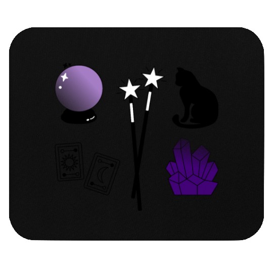 witch magic wand crystal ball tarot crystal cat Mouse Pads