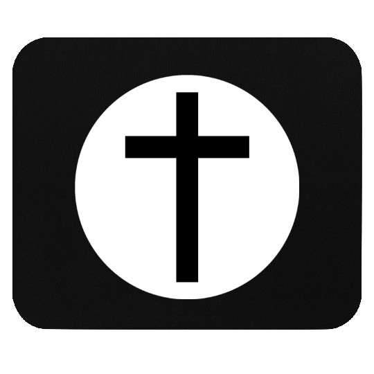 Cross Inside a White Circle Mouse Pads