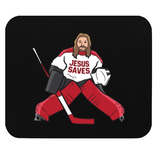 Funny Hockey Jesus Saves Hockey Goalie Mouse Pads