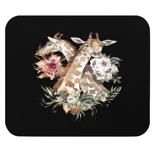 Kids Giraffe Wildflowers Africa Watercolor Motif Mouse Pads