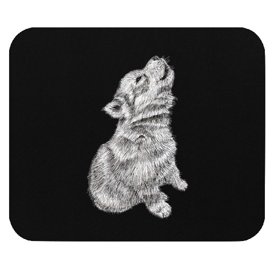 Cute Baby Howling Wolf Cub Sketch Mouse Pads