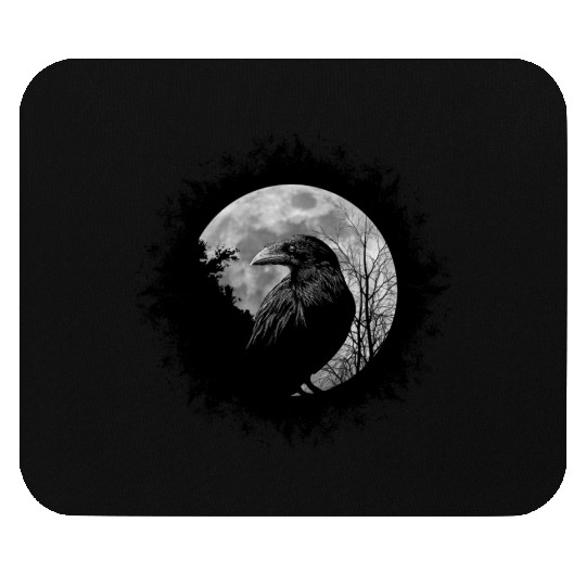 Mystic Black Crow Artwork Full Moon Raven Mouse Pads