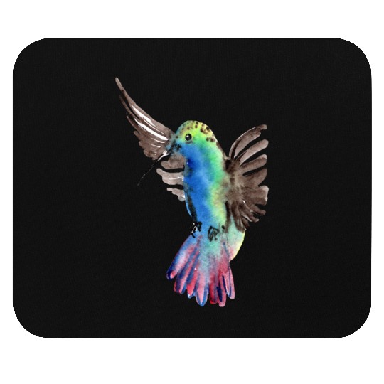 Colorful Watercolor Hummingbird flying pink Mouse Pads