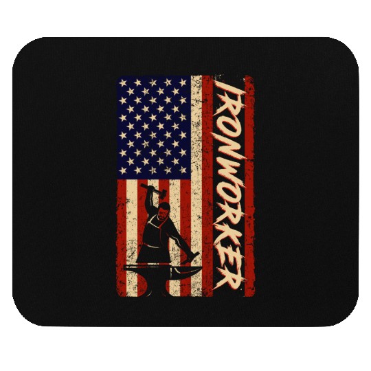 US Flag Ironworker Independence labor Day Mouse Pads