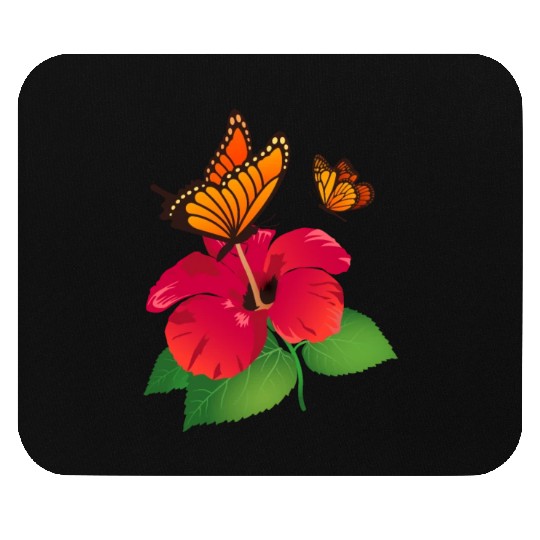 Hibiscus Flower and Monarch Butterfly Nature Mouse Pads