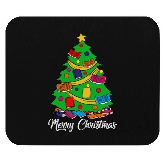 Merry Christmas Tree Love Reading Books Librarian Mouse Pads