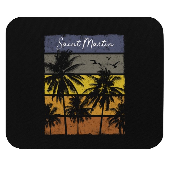 Retro Saint Martin Sint Maarten Beach Palm Tree Mouse Pads