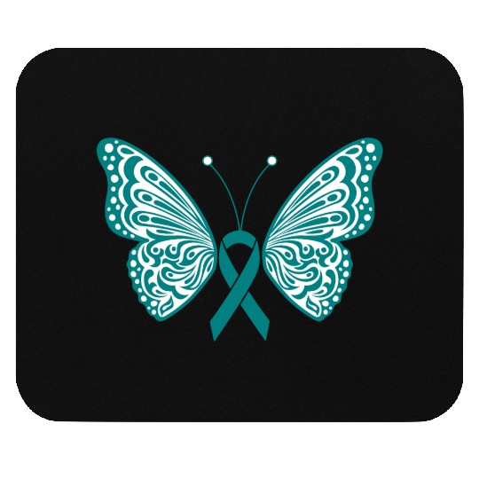 Ovarian Cancer Awareness Teal Ribbon Butterfly Mouse Pads