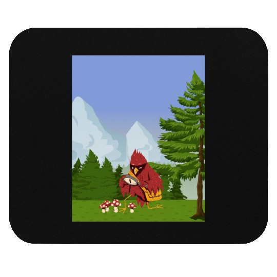 Cardinal Bird Foraging Collecting Mushrooms Mouse Pads