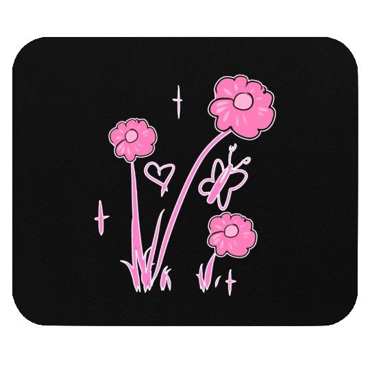 flowers pink butterfly nature heart Mouse Pads