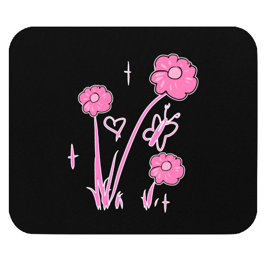 flowers pink butterfly nature heart Mouse Pads
