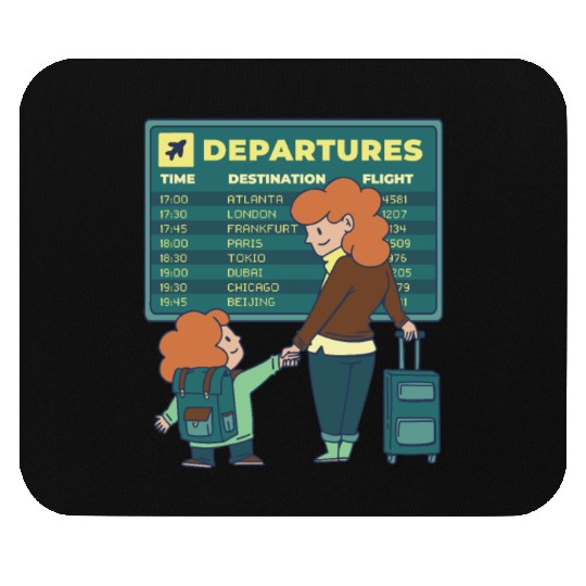 Airport Departures Flight Mom and Son traveling Ai Mouse Pads
