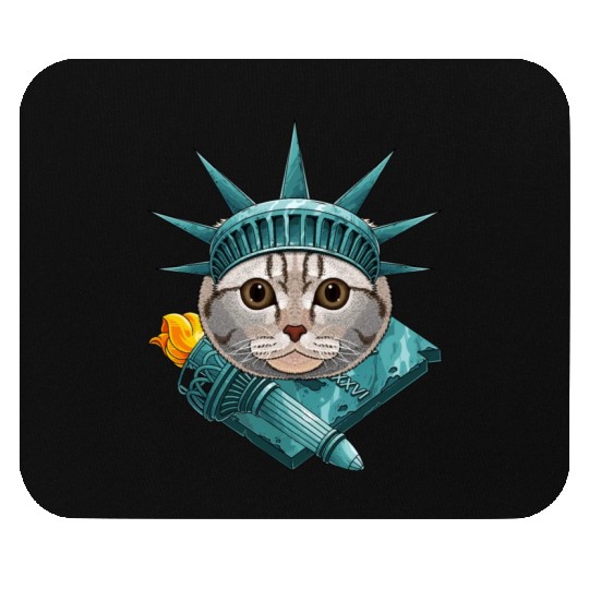 Statue Of Liberty Scottish Fold 4th Of July Cat US Mouse Pads