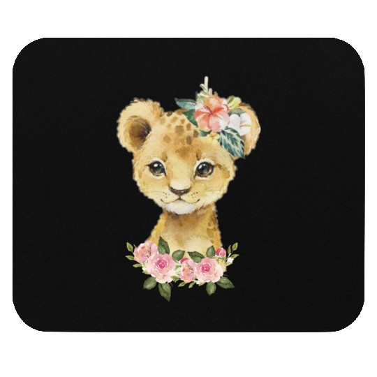 Cute Baby Leopard With Watercolor Flowers Mouse Pads