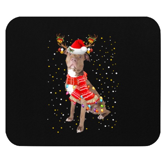 Pitbull Reindeer Christmas Light Mouse Pads