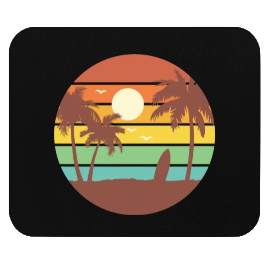 Surfing Retro Sunset , Beach, Palm Trees, Vacation Mouse Pads