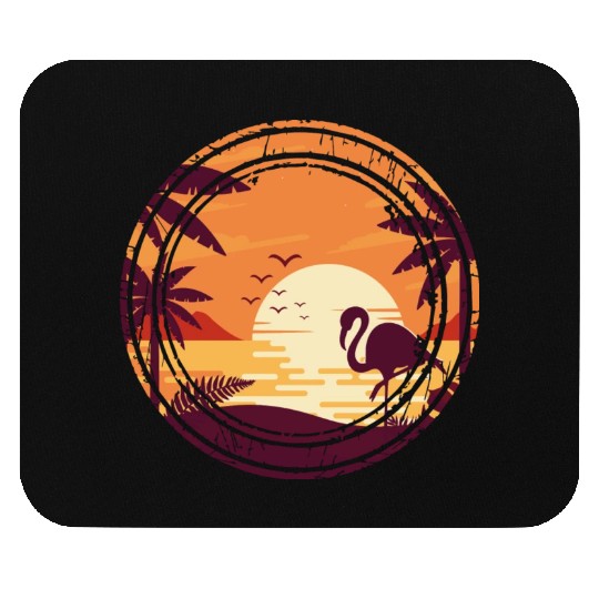 Flamingo Retro Sunset , Beach, Palm Trees Mouse Pads