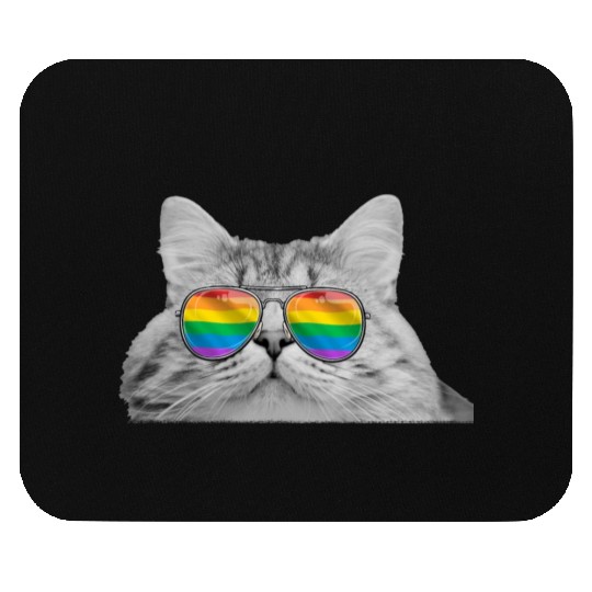 Funny Cat Pride LGBTQ Sunglasses Rainbow Flag Mouse Pads