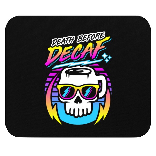 Death Before Decaf (Skull Mug) Retro Neon 80s 90s Mouse Pads