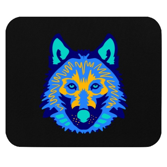 blue wolf face Mouse Pads