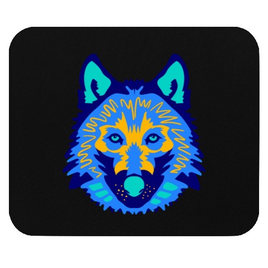 blue wolf face Mouse Pads