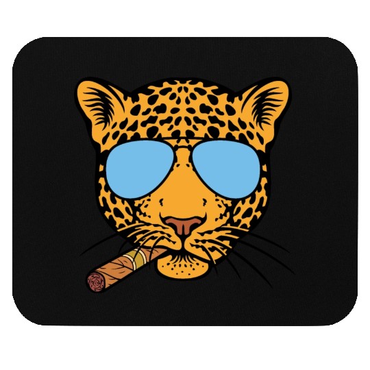 Jaguar with aviator sunglasses and Cuban cigar Mouse Pads