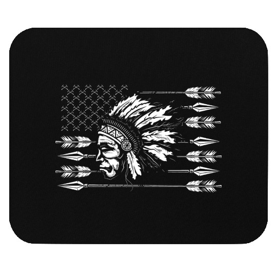 Chief Native American Traditional US Flag Mouse Pads