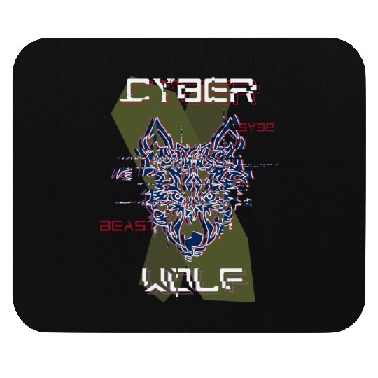 Cyber Wolf Glitch Mouse Pads