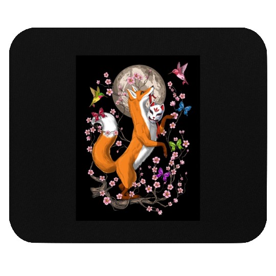 Fox Japanese Cherry Blossom Mouse Pads