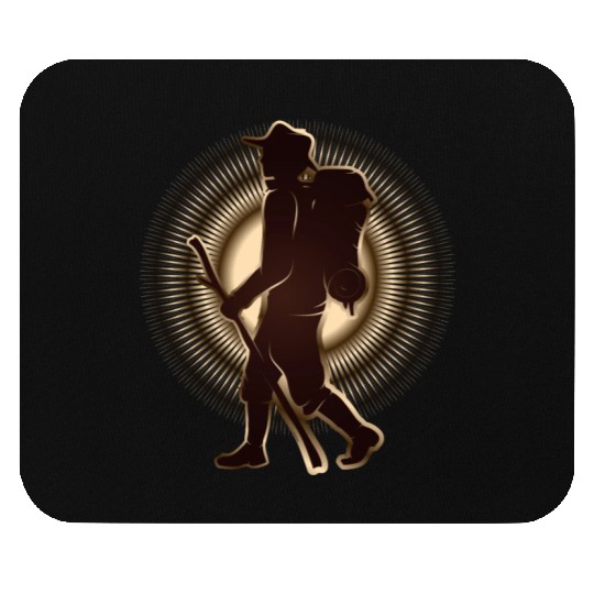 Pilgrims or hikers with walking stick & backpack Mouse Pads