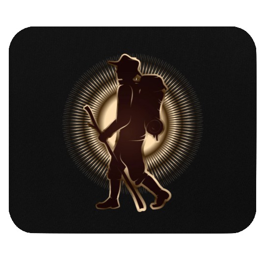 Pilgrims or hikers with walking stick & backpack Mouse Pads