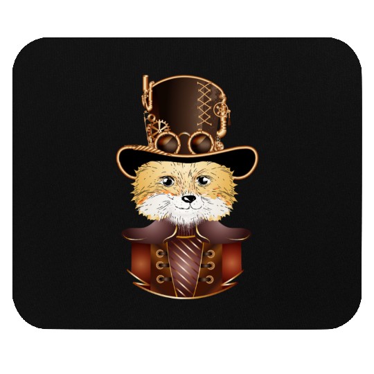 Steampunk fox with ancient cylinder hat look Mouse Pads