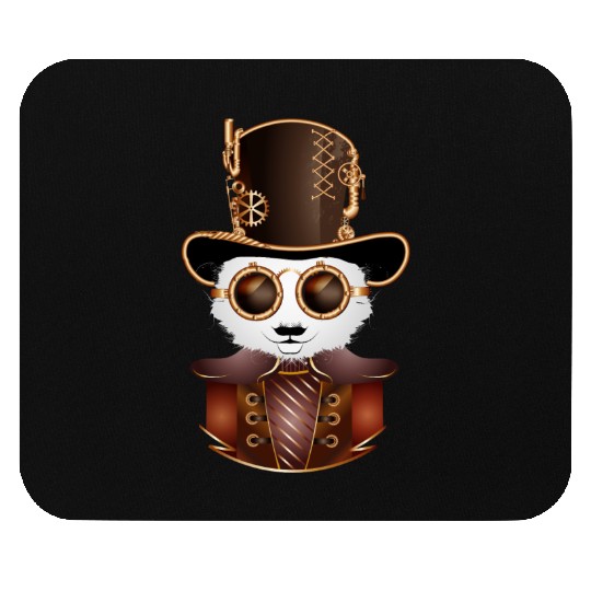 Steampunk panda bear with cylinder hat and goggles Mouse Pads