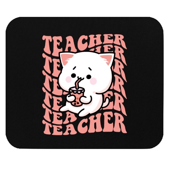 Boba Tea Teacher Cute Kawaii Cat Back To School Mouse Pads