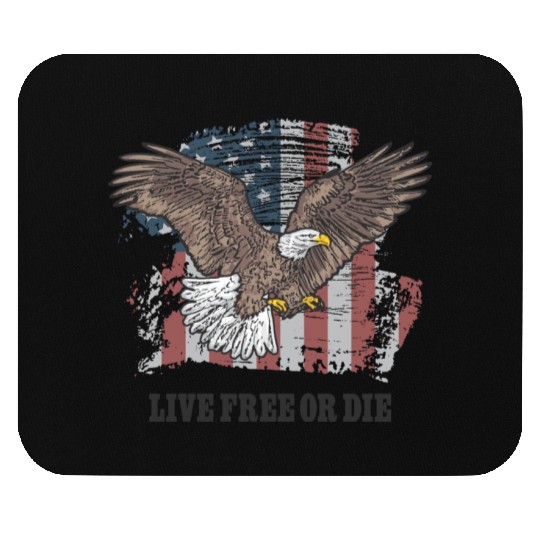 Live Free or Die - Bald Eagle - Grunge American Fl Mouse Pads