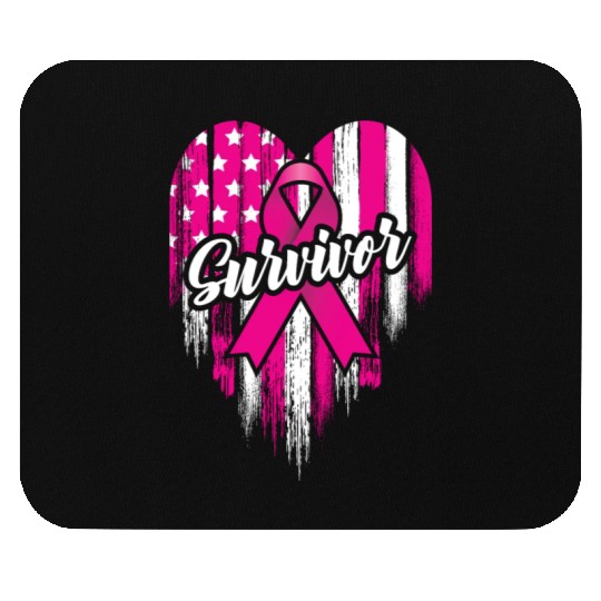 Breast Cancer Survivor Pink Ribbon American Flag Mouse Pads