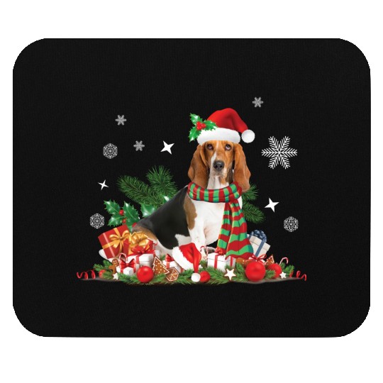Christmas Basset Hound wearing a Santa Claus Hat Mouse Pads