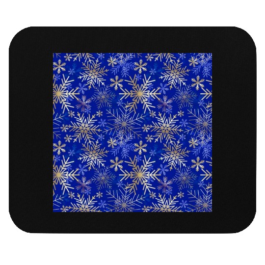 Snowflakes Pattern Blue Gold Mouse Pads