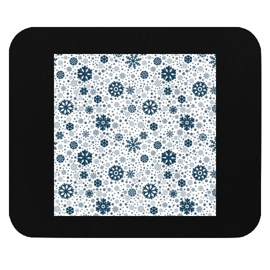 Modern Snowflakes Pattern White Blue Mouse Pads