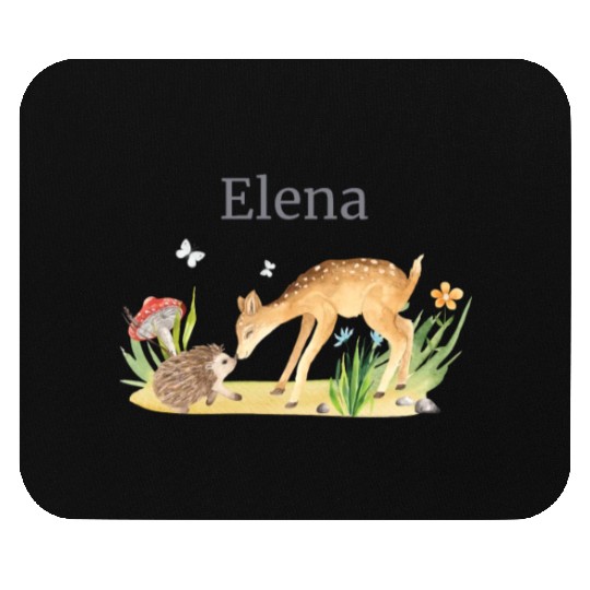 Forest Animal Deer Hedgehog Flowers Name Elena Mouse Pads