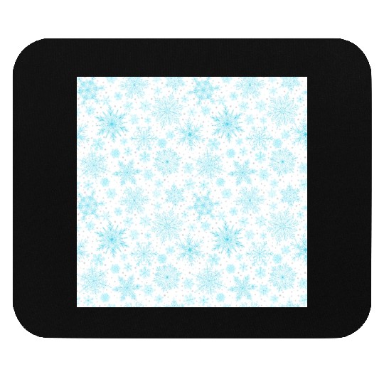 Modern Snowflakes Pattern White Teal Mouse Pads
