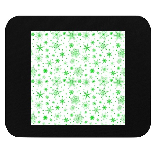 Snowflakes Pattern Green White Mouse Pads