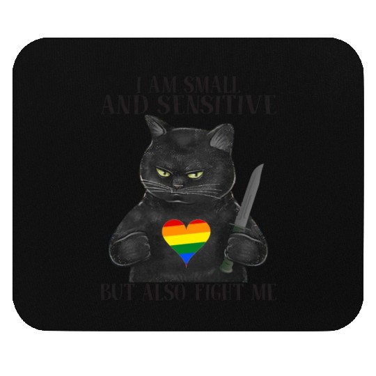 LGBT Black Cat Knife Rainbow Heart Gay Pride Flag Mouse Pads