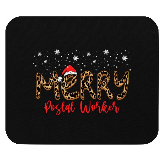 Leopard Print Merry Postal Worker Mouse Pads
