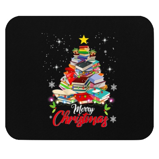 Merry Christmas Tree Love Reading Books Librarian Mouse Pads