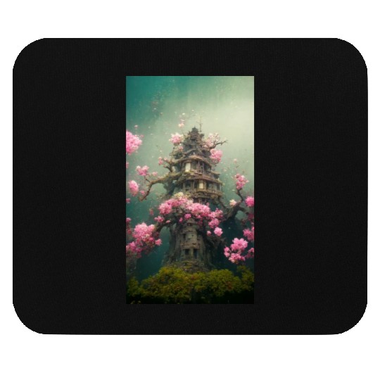 Underwater Sakura Temple Mouse Pads