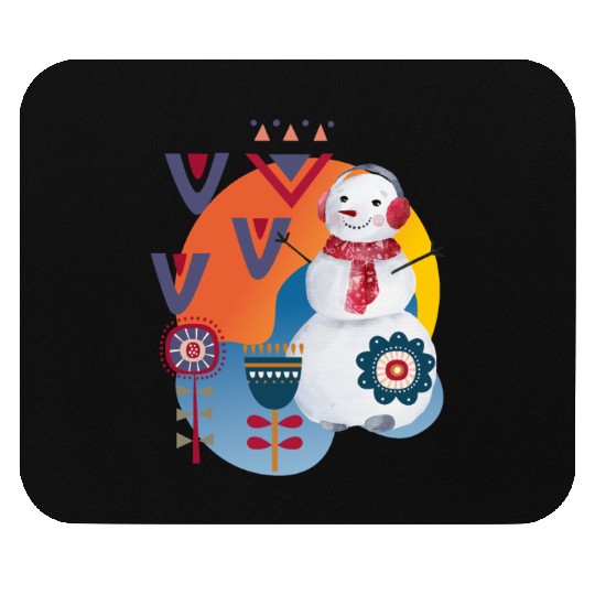 Winter Cute Snowman Headphones Scandi Mouse Pads
