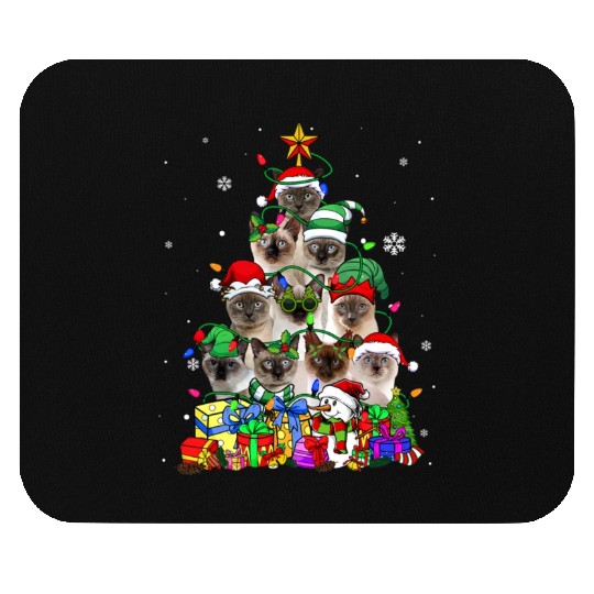 Cat Lover Funny Siamese Tree Christmas Light Mouse Pads